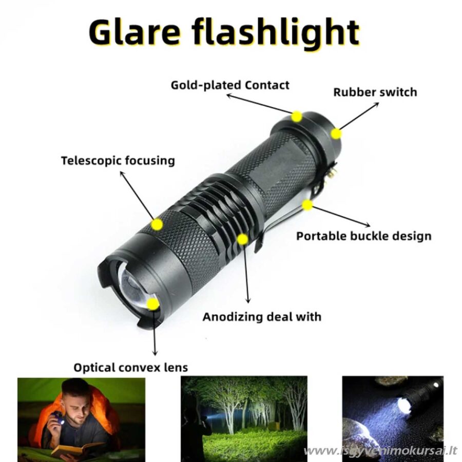 LED žibintuvėlis kokybiškas, mažas, lengvas