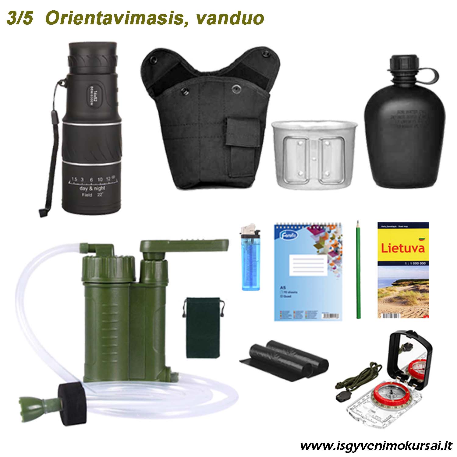 Išgyvenimo kuprinė PRO, sukomplektuota didelė išgyvenimo kuprinė, išgyvenimo rinkinys, ugnies skeltuvas, taktinis peilis, pjūklas, kastuvas, pirmosios pagalbos vaistinėlė 3-5 Išgyvenimo kuprinė ekstremalioms situacijoms – profesionaliai sukomplektuotas išgyvenimo rinkinys su žieminiu miegmaišiu, didele patogia kuprine, saulės baterijomis, power bank, smūgiams atspariu telefonu ir vandens filtru