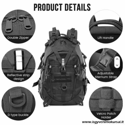 Žalia 25 litrų talpos kuprinė kelionėms, žygiams, išgyvenimo kuprinei ir kasdieniam naudojimui