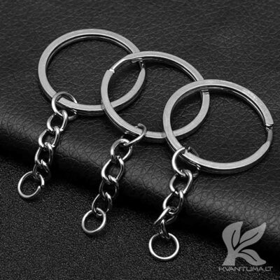 Metalinis raktų žiedas (raktų pakabuko žiedas) su grandinėle, 30 mm, plokščias dizainas