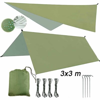 Neperšlampamas 3x3 m tentas palapinei ir hamakui apsaugoti nuo lietaus