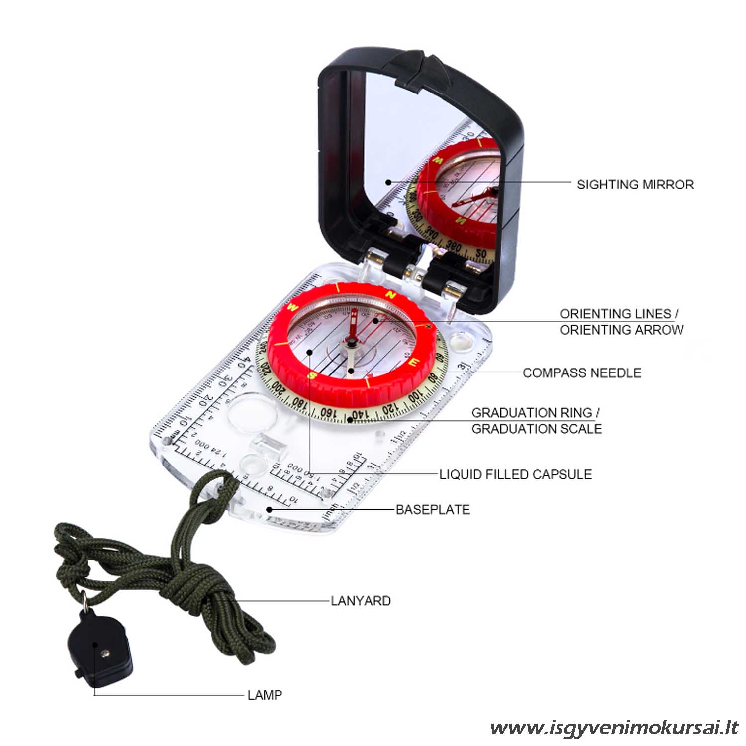 profesionalus-kompasas-su-veidrodeliu-mastelio-liniuote-led-lempute-orientaciniams-žygiams Profesionalus kompasas su veidrodėliu, mastelio liniuote ir LED lempute
