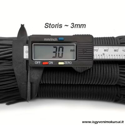 3 mm storio 25 m ilgio juoda stovyklavimo virvė ritinyje