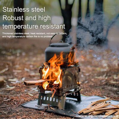 Sulankstoma nerūdijančio plieno lauko krosnelė su transportavimo dėklu